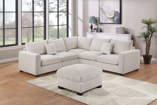 Beige Corduroy 4 Piece Sectional Sofa