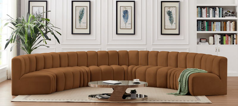Arc - Velvet 8 Piece U-Shaped Modular Sofa - Saddle
